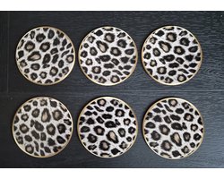 Onderzetters - 6 stuks - luipaardprint met rand - hout