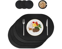 Onderzetters en placemats - afwasbaar - set van 4 - zwart - leer