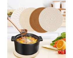 Onderzetters - Hittebestendige keukenonderleggers - Set van 4 placemats - 18 cm - geweven onderleggers - placemats - onderleggers voor pannen en potten, geschikt voor hete gerechten en pannen.