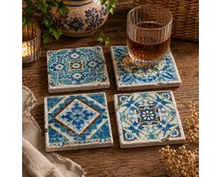 Onderzetters Old Dutch mandala - Set 4 stuks - Onderzetters voor glazen - vintage onderzetters - houten onderzetters - onderzetters voor kopjes - landelijke woonaccessoire - Cadeau voor vrouwen - coasters set - bohemian - ibiza stijl accessoires