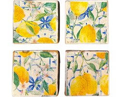 Onderzetters | Set van 4 | Lemon | Citroen | Zomer | Borrelen | Tafelen | Drankjes | Onderzetter | Nieuwe woning | BBQ | Tafel aankleding | Bruiloft | Verjaardag | Feest | Communie | Woonaccessoires | Woonaccessoire | Hout | Decoratie | Deco | Mooi