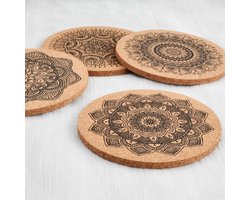Onderzetters van kurk - 12 stuks ronde absorberende bekeronderzetters met metalen houder - houten herbruikbare ronde onderzetters voor salontafel met ronde rand - multifunctionele kurkmat voor drinken en décor
