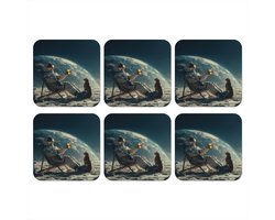 Onderzetters voor glazen - Astronaut - Kat - Glas - Stoel - 10x10 cm - Glasonderzetters - 6 stuks
