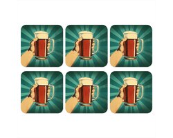 Onderzetters voor glazen - Bierglas - Schuim - Retro - Groen - 10x10 cm - Glasonderzetters - 6 stuks