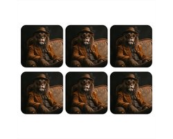 Onderzetters voor glazen - Bril - Leeuw - Bank - Hoed - 10x10 cm - Glasonderzetters - 6 stuks