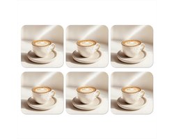 Onderzetters voor glazen - Cappuccino - Schuim - Schotel - Beige - 10x10 cm - Glasonderzetters - 6 stuks