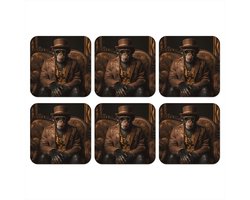 Onderzetters voor glazen - Chimpansee - Stoel - Pak - Bruin - 10x10 cm - Glasonderzetters - 6 stuks