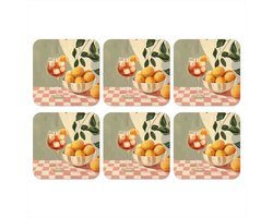 Onderzetters voor glazen - Citroenen - Glas - Tafelkleed - Geblokt - 10x10 cm - Glasonderzetters - 6 stuks