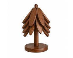 Onderzetters voor Glazen en Mokken -Bamboe Onderzetters met Boomhouder - Set van 4 - Creatief Boomdesign - Walnootkleur - Hittebestendig - Decoratieve Tafelbescherming