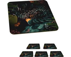 Onderzetters voor glazen - Kaketoe - Vlinders - Groen - 10x10 cm - Glasonderzetters - 6 stuks