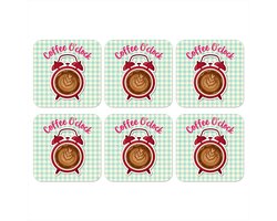 Onderzetters voor glazen - Koffie - Klok - Groen - 10x10 cm - Glasonderzetters - 6 stuks