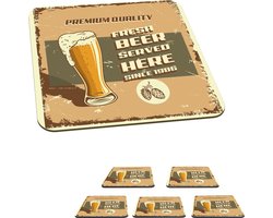 Onderzetters voor glazen - Mancave - Bier - Schuim - Vintage - 10x10 cm - Glasonderzetters - 6 stuks