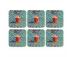 Onderzetters voor glazen - Mok - Koffie - Zigzag - Slagroom - 10x10 cm - Glasonderzetters - 6 stuks