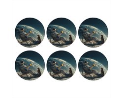 Onderzetters voor glazen - Rond - Astronaut - Kat - Glas - Stoel - 10x10 cm - Glasonderzetters - 6 stuks