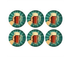 Onderzetters voor glazen - Rond - Bierglas - Schuim - Retro - Groen - 10x10 cm - Glasonderzetters - 6 stuks