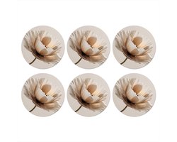 Onderzetters voor glazen - Rond - Bloem - Beige - Crème - 10x10 cm - Glasonderzetters - 6 stuks
