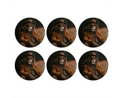 Onderzetters voor glazen - Rond - Bril - Leeuw - Bank - Hoed - 10x10 cm - Glasonderzetters - 6 stuks