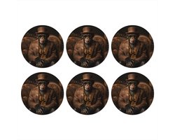 Onderzetters voor glazen - Rond - Chimpansee - Stoel - Pak - Bruin - 10x10 cm - Glasonderzetters - 6 stuks
