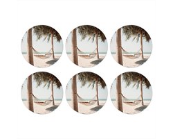 Onderzetters voor glazen - Rond - Hangmat - Palmbomen - Strand - Zee - 10x10 cm - Glasonderzetters - 6 stuks