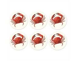 Onderzetters voor glazen - Rond - Krab - Felrood - Poten - 10x10 cm - Glasonderzetters - 6 stuks