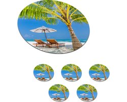 Onderzetters voor glazen - Rond - Palmboom - Strandstoel - Parasol - 10x10 cm - Glasonderzetters - 6 stuks