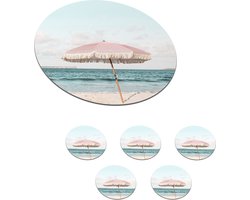 Onderzetters voor glazen - Rond - Parasol - Strand - Zee - Wolken - 10x10 cm - Glasonderzetters - 6 stuks