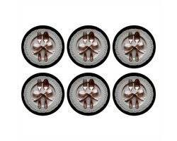 Onderzetters voor glazen - Rond - Rose - Strik - Bestek - 10x10 cm - Glasonderzetters - 6 stuks