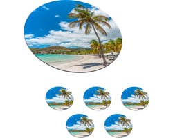 Onderzetters voor glazen - Rond - Strand - Ligbed - Palmbomen - 10x10 cm - Glasonderzetters - 6 stuks