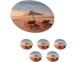 Onderzetters voor glazen - Rond - Strand - Ligbed - Parasol - 10x10 cm - Glasonderzetters - 6 stuks