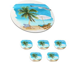 Onderzetters voor glazen - Rond - Strandstoel - Parasol - Palmboom - 10x10 cm - Glasonderzetters - 6 stuks