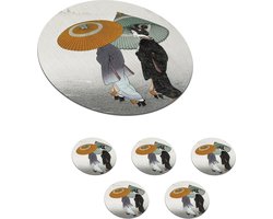 Onderzetters voor glazen - Rond - Vrouwen - Parasol - Kimono - Japandi - Vintage - 10x10 cm - Glasonderzetters - 6 stuks