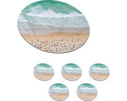 Onderzetters voor glazen - Rond - Zee - Strand - Parasols - Water - Zomer - 10x10 cm - Glasonderzetters - 6 stuks