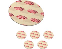 Onderzetters voor glazen - Rond - Zomer - Parasol - Pastel - 10x10 cm - Glasonderzetters - 6 stuks