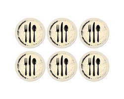 Onderzetters voor glazen - Rond - Zwart - Bestek - Rondje - 10x10 cm - Glasonderzetters - 6 stuks