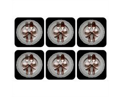 Onderzetters voor glazen - Rose - Strik - Bestek - 10x10 cm - Glasonderzetters - 6 stuks