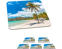 Onderzetters voor glazen - Strand - Ligbed - Palmbomen - 10x10 cm - Glasonderzetters - 6 stuks