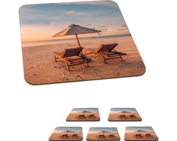 Onderzetters voor glazen - Strand - Ligbed - Parasol - 10x10 cm - Glasonderzetters - 6 stuks