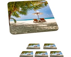 Onderzetters voor glazen - Strand - Strandstoel - Parasol - 10x10 cm - Glasonderzetters - 6 stuks
