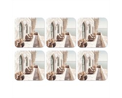 Onderzetters voor glazen - Terras - Stoelen - Strand - Beige - 10x10 cm - Glasonderzetters - 6 stuks