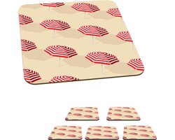 Onderzetters voor glazen - Zomer - Parasol - Pastel - 10x10 cm - Glasonderzetters - 6 stuks