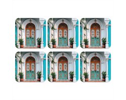 Onderzetters voor glazen - Zuilen - Sierlijke - Deur - Blauw - 10x10 cm - Glasonderzetters - 6 stuks
