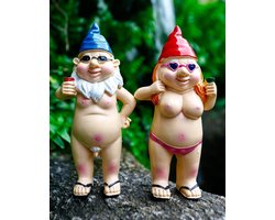 Ondeugende Kaboutertjes - Kabouter Beeldjes - Set van 2 - 12 cm Hoog - Carnaval - Grappig - Cadeau - Housewarming - Decoratie