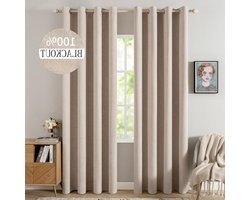 Ondoorzichtige warmte-isolerende gordijnen met ringen - 100% linnen stijl - voor woonkamer - bescherming tegen kou - verduisteringsgordijn - set van 2 - 140 x 260