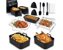 ONE Emporium airfryer accessoireset – 11-delig – geschikt voor Ninja Dual (AF400) – rvs stapelrekken & anti-aanbak pan