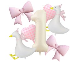 One Silly Goose 1e Verjaardag Decoraties Meisje 7 Stks Gans Ballonnen Roze Boog - ShopVlot