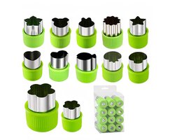 Oneay 12 stuks - Uitsteekvorm - RVS snijder met PP-handbescherming - Bento-decoratiemes voor fruit en groenten - keukengereedschap - voor het snijden van vormen
