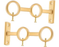 Oneay Gordijnroedebeugel, set van 2 dubbele gordijnroedehouders, dubbele roedebeugels, haken voor woonkamer, slaapkamer, gordijnroedes (Goud)