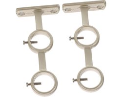Oneay Gordijnroedebeugel, set van 2 dubbele gordijnroedehouders, dubbele roedebeugels, haken voor woonkamer, slaapkamer, gordijnroedes (Zilver)