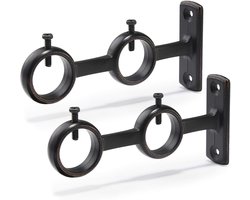 Oneay Gordijnroedebeugel, set van 2 dubbele gordijnroedehouders, dubbele roedebeugels, haken voor woonkamer, slaapkamer, gordijnroedes (zwart)