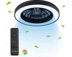ONEIRO® 3D Multi LED Plafondlamp PRO Zwart met Ventilator - Winter en zomerstand met Full Room Circulatie - luxe- Incl. afstandsbediening